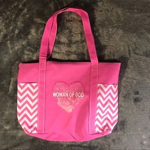 NWOT Woman of God Pink and White Chevron Tote Bag